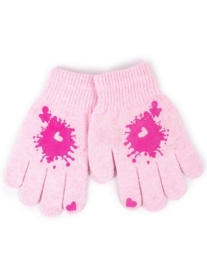 Rękawiczki dziewczęce pięciopalczaste różowe kleks 14 cm YOCLUB YoClub
