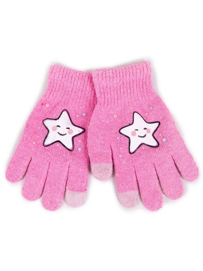 Rękawiczki dziewczęce pięciopalczaste różowe z gwiazdką dotykowe 16 cm YOCLUB YoClub