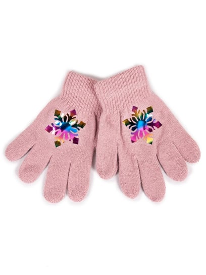 Rękawiczki Dziewczęce Pięciopalczaste Różowe Z Hologramem Śnieżynką 12 Cm Yoclub YoClub