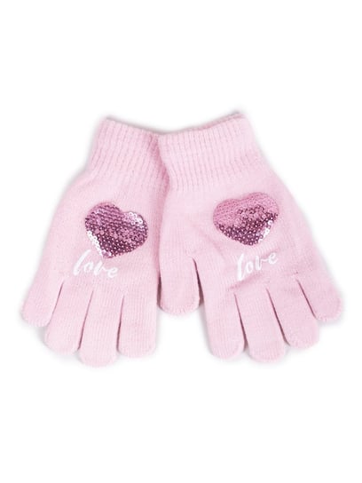 Rękawiczki Dziewczęce Pięciopalczaste Z Cekinami Love Różowe 12 Cm YoClub