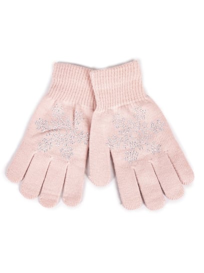Rękawiczki Dziewczęce Pięciopalczaste Z Jetami Różowe Ze Śnieżynką 16 Cm YoClub