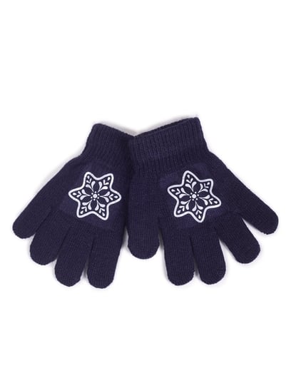 Rękawiczki Dziewczęce Pięciopalczaste Z Odblaskiem Granatowe Ze Śnieżynką 16 Cm Yoclub YoClub