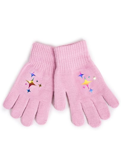 Rękawiczki dziewczęce pięciopalczaste z odblaskiem różowe z gwiazdami 18 cm YOCLUB YoClub