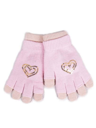 Rękawiczki Dziewczęce Podwójne Różowe Cekinowe Serce 14 Cm YoClub