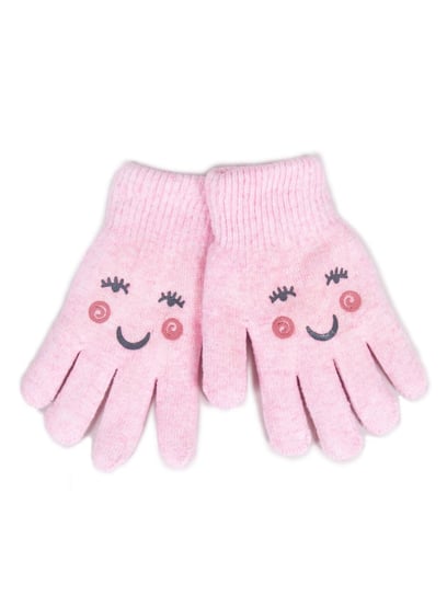 Rękawiczki Dziewczęce Wełniane Ocieplane Różowe Buźka 16 Cm YoClub
