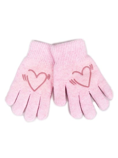 Rękawiczki Dziewczęce Wełniane Ocieplane Różowe Serce 16 Cm YoClub