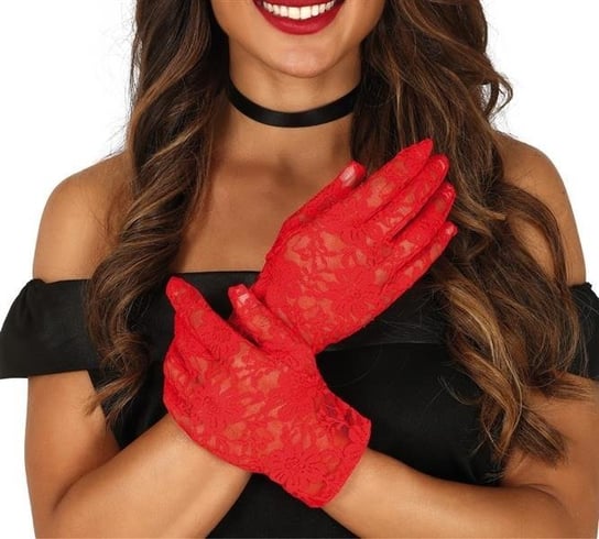 Rękawiczki koronkowe, czerwone, rozmiar uniwersalny Guirca