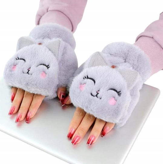 Rękawiczki Krótkie Damskie Zimowe Mitenki Ocieplane Bez Palców Ciepłe Koty Edibazzar