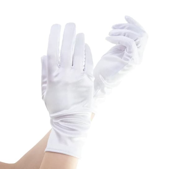 Rękawiczki satynowe białe krótkie, 24 cm Inna marka