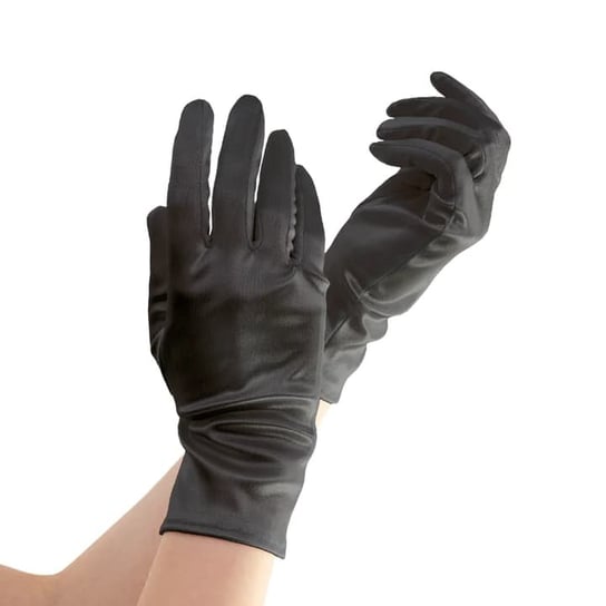 Rękawiczki satynowe czarne krótkie, 24 cm Inna marka