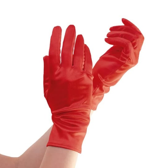 Rękawiczki satynowe czerwone krótkie, 24 cm Inna marka