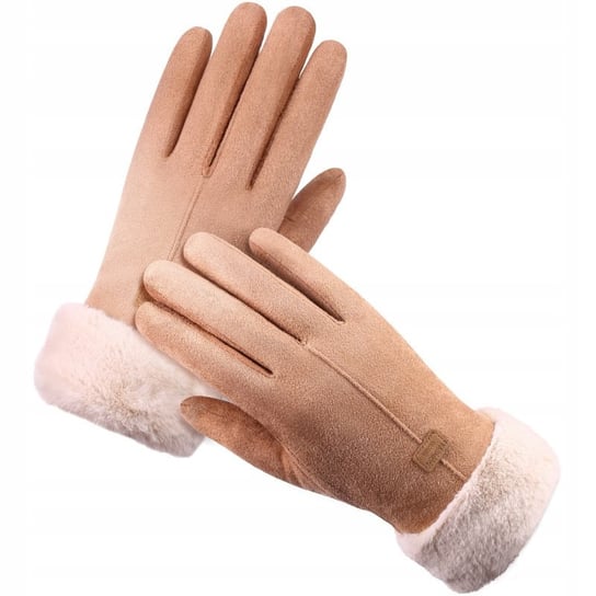 Rękawiczki Skórzane Damskie Dotyk 21Cm Beżowe R03 Inna marka