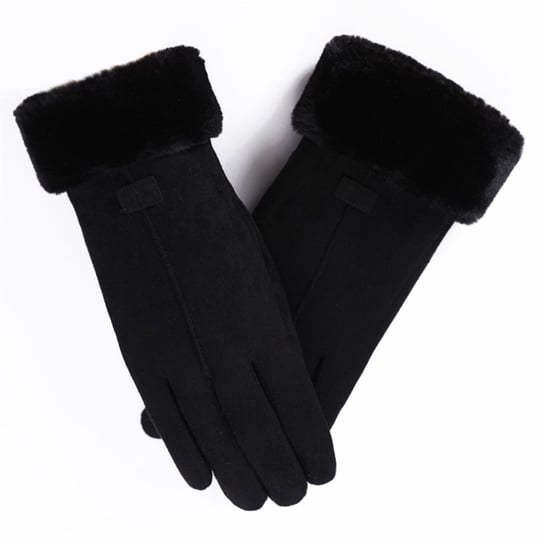 Rękawiczki Zimowe Damskie, Ciepłe Rękawiczki Dotykowe - Eleganckie Czarne EVI