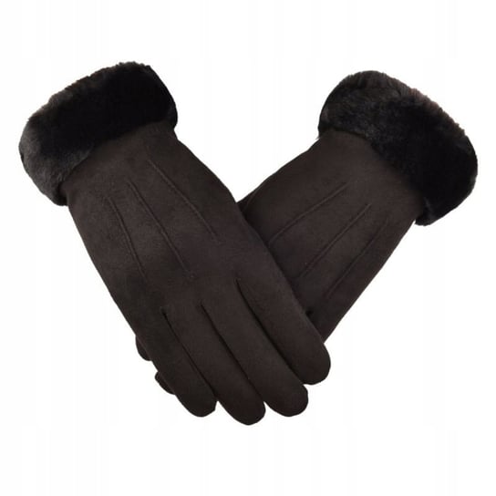 Rękawiczki zimowe dotykowe do ekranów uniseks z futerkiem czarne GSM-HURT