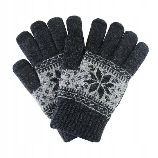 Rękawiczki zimowe dotykowe do ekranów uniseks z wzorem ŚNIEŻYNKA szare GSM-HURT