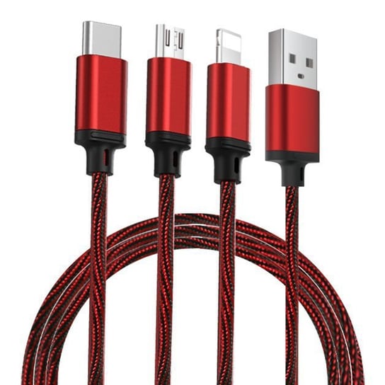 Remax Agile nylonowy kabel 3w1 USB - micro USB / Lightning / USB Typ C 2.8A 1m czerwony (PD-B31th red) - Czerwony Proda