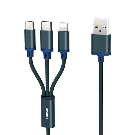 Remax Gition RC-131th nylonowy kabel 3w1 USB - micro USB / Lightning / USB-C 2.8A 1,15M niebieski Remax