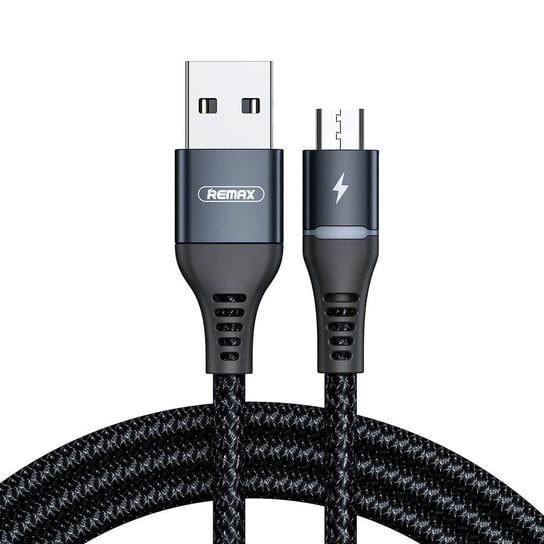 Remax podświetlany nylonowy kabel przewód USB - micro USB z diodą LED 2,4 A 1 m czarny (RC-152m balck) - USB Typ A (męski) || Micro USB Typ B (męski) Remax