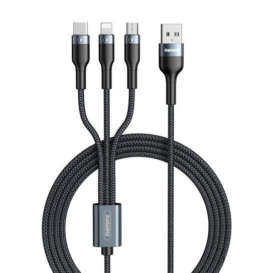 Remax Sury 2 Series kabel przewód 3w1 USB - Lightning / USB Type C / micro USB 2 A 1,2 m czarny (RC-070th black) Remax