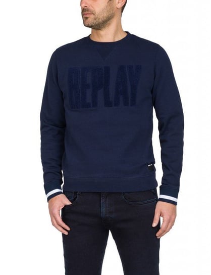 Replay, Bluza męska Cotton Sweatshirt Fleece Logo Midnight, rozmiar XL Replay