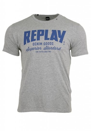 Replay, T-shirt męski z krótkim rękawem, Printed Cotton Jersey, szaro-niebieski, rozmiar S Replay