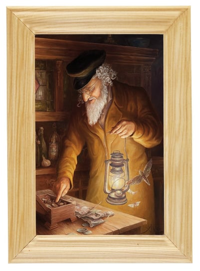 Reprodukcja obrazu w drewnianej ramie, o wymiarach 10x15 cm - Aleksander Karcz, Żyd z latarką POSTERGALERIA