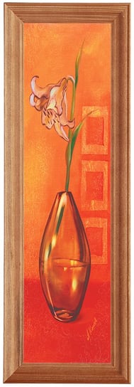 Reprodukcja obrazu w drewnianej ramie o wymiarach 10x35 cm - Kwiat w wazonie pomarańczowe tło, Anna Korecka POSTERGALERIA