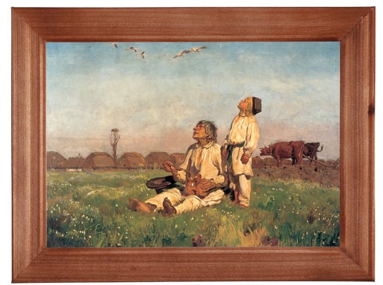 Reprodukcja obrazu w drewnianej ramie o wymiarach 13x18 cm -  Bociany. Józef Chełmoński POSTERGALERIA