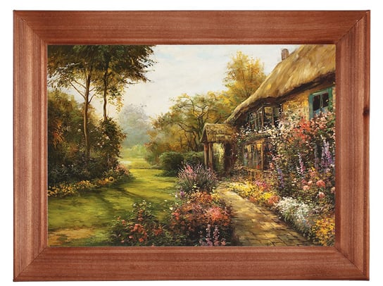 Reprodukcja obrazu w drewnianej ramie o wymiarach 13x18 cm- Dom w ogrodzie, Zygmunt Konarski POSTERGALERIA