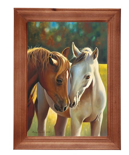 Reprodukcja obrazu w drewnianej ramie o wymiarach 13x18 cm- Dwa konie portret, Marian Kaszuba POSTERGALERIA