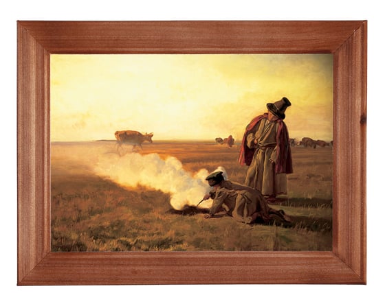Reprodukcja obrazu w drewnianej ramie o wymiarach 13x18 cm- Jesień dym, Józef Chełmoński POSTERGALERIA