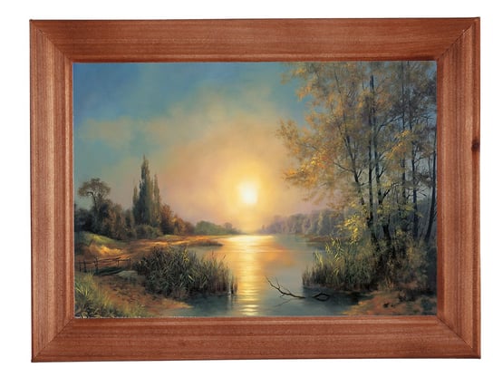 Reprodukcja obrazu w drewnianej ramie o wymiarach 13x18 cm- Jezioro zachód słońca, M Lorens POSTERGALERIA