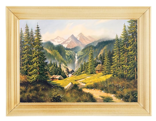 Reprodukcja obrazu w drewnianej ramie o wymiarach 13x18 cm- Krajobraz z wodospadem, Krzysztof Nowaczyński POSTERGALERIA