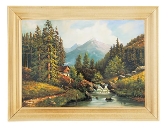 Reprodukcja obrazu w drewnianej ramie o wymiarach 13x18 cm- Nad potokiem, Marian Kaszuba POSTERGALERIA