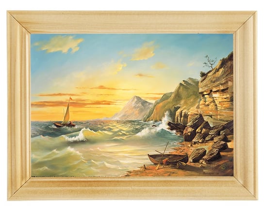 Reprodukcja obrazu w drewnianej ramie o wymiarach 13x18 cm- Pejzaż morski z klifem, Krzysztof Nowaczyński POSTERGALERIA
