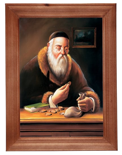 Reprodukcja obrazu w drewnianej ramie o wymiarach 13x18 cm- Sakiewka żyd, Marian Kaszuba POSTERGALERIA