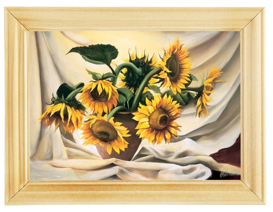 Reprodukcja obrazu w drewnianej ramie o wymiarach 13x18 cm - Słoneczniki, E. Misiewicz POSTERGALERIA