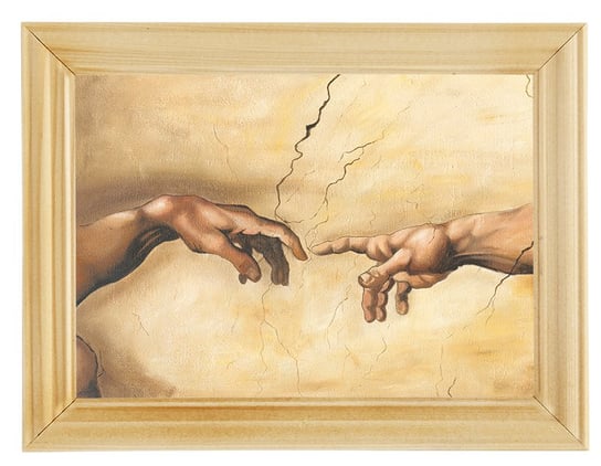 Reprodukcja obrazu w drewnianej ramie o wymiarach 13x18 cm- Stworzenie Adama, Michał Anioł POSTERGALERIA