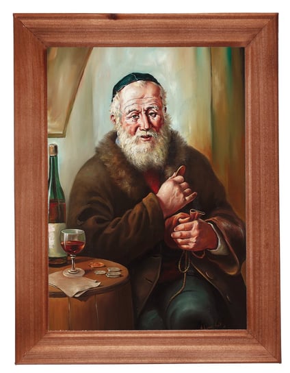 Reprodukcja obrazu w drewnianej ramie o wymiarach 13x18 cm- Żyd kieliszek wina, Adam Lis POSTERGALERIA