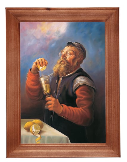 Reprodukcja obrazu w drewnianej ramie o wymiarach 13x18 cm- Żyd z cytryną, Marian Kaszuba POSTERGALERIA