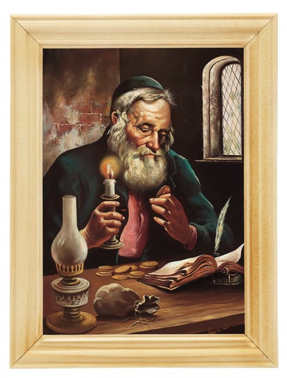 Reprodukcja obrazu w drewnianej ramie o wymiarach 13x18 cm- Żyd ze świecą, Adam Lis POSTERGALERIA