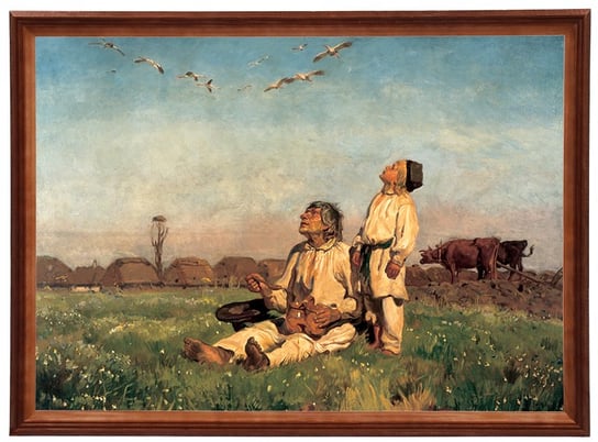 Reprodukcja obrazu w drewnianej ramie o wymiarach 50x70 cm -  Bociany, Józef Chełmoński POSTERGALERIA