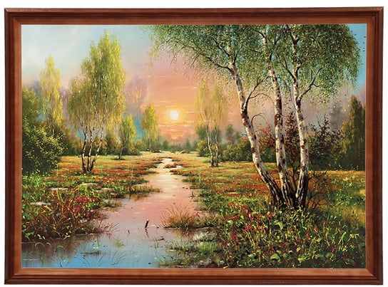 Reprodukcja obrazu w drewnianej ramie o wymiarach 50x70 cm - Brzozy Zachód słońca, Adam Lis POSTERGALERIA