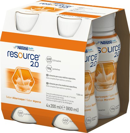 Resource 2.0, preparat odżywczy w płynie, smak morelowy, 4x200 ml Resource