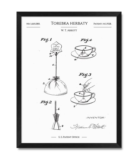 Retro obraz plakat w ramie do kuchni jadalni herbata torebka herbaty patent 32x42 cm iWALL studio