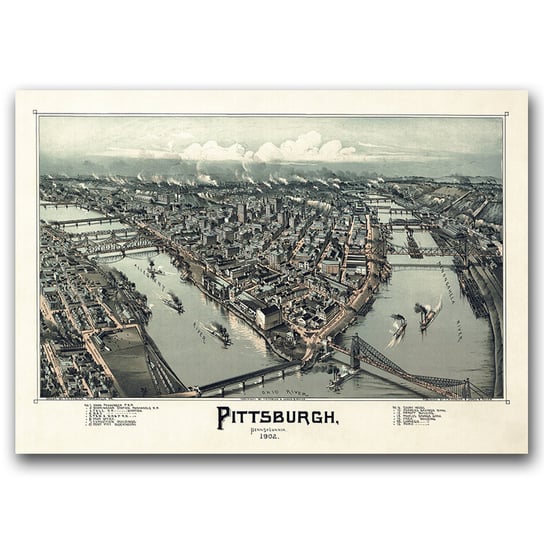 Retro plakat Mapa Pittsburghu w Pensylwanii A1 Vintageposteria