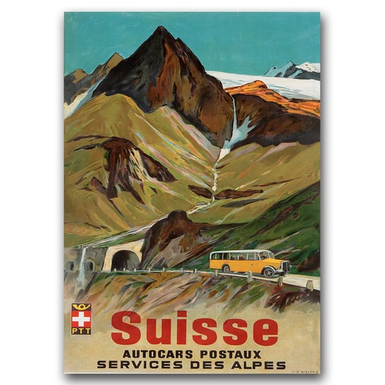 Retro plakat na ścianę Alpy Szwajcarskie A2 Vintageposteria