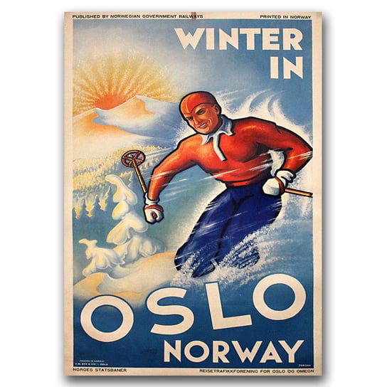 Retro plakat Oslo Norwegia Winter Ski A2 40x60cm Vintageposteria
