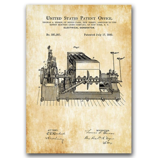 Retro plakat Patent Edison Electric Generator A2 Vintageposteria
