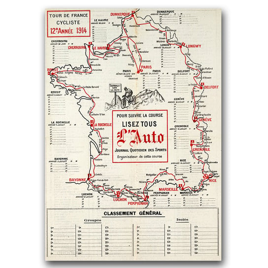 Retro plakat Plakat mapy Tour de France A1 Vintageposteria